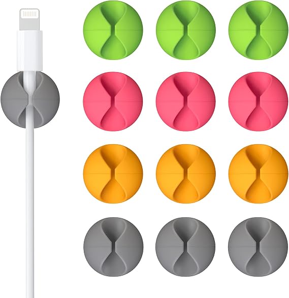 12 Pack Cable Clips, Adhesive Cord Organizer Holder for Desk Colorful