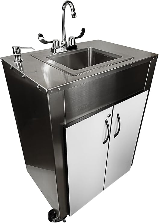 Pinnacle Portable Stainless Steel Handwashing Hand Hygiene Sink Station with On Demand Hot and Cold-Water for Health and Beauty, Medical, Daycare, Pop-Up Mobile Vending Restaurants