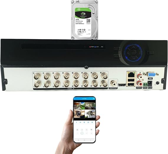 Evertech 16 Channel Digital Video Recorder 4TB HDD H.265 Hybrid 4in1 AHD/TVI/CVI and Analog Compatible Remote Smartphone Access Security Video Recorder