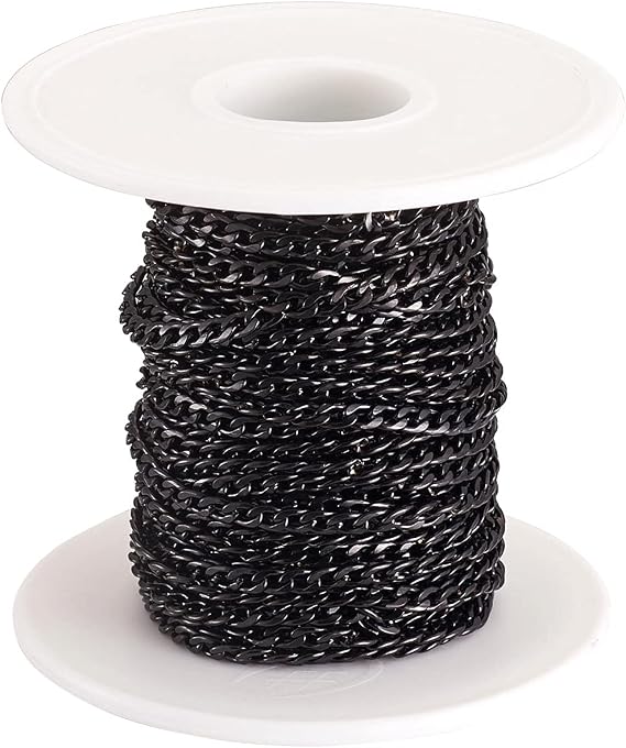 32.8 Feet 304 Stainless Steel Curb Chains Electrophoresis Black Unwelded Sturdy Twisted Necklace Cable Chain Link 3mm with Spool for DIY Bracelet Necklace Jewelry Crafts Making ...