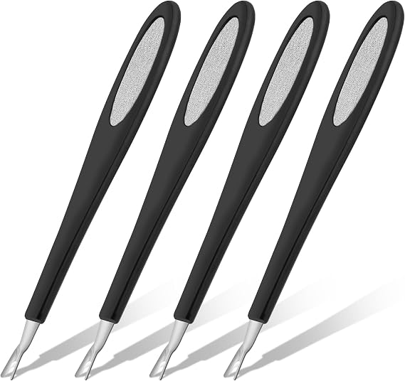 Pack of 4 Cuticle Trimmer Pusher Remover Cuticle Trimmer with Pusher Cuticle Pusher with Fork 4 Pieces Rubber Tip Cuticle Tool for Nail Art Manicure Pedicure Black