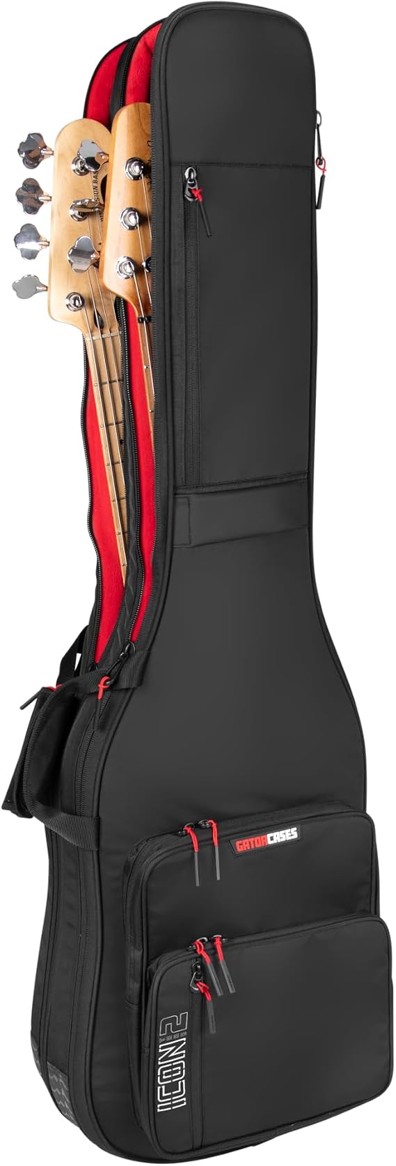 Gator Cases ICON Take Two Series Premium Double Gig Bag for (2) Bass Guitars, TSA-Friendly Zippers, Black (G-ICONTTBASS-BLK)