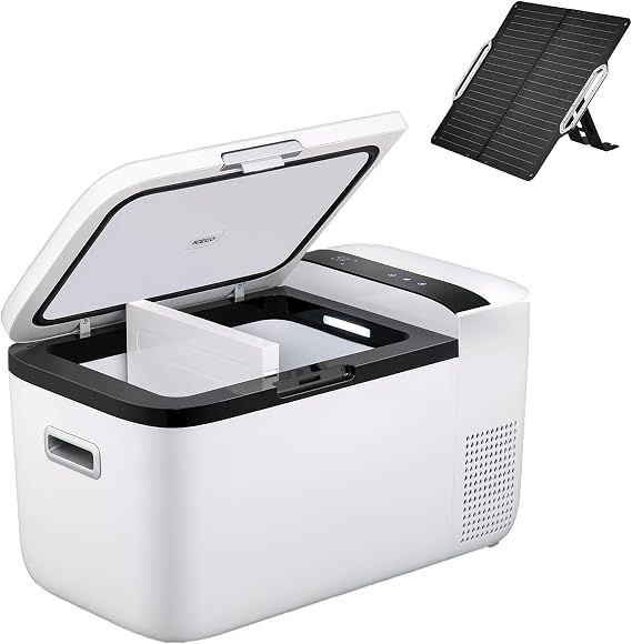 ICECO GO20 20 Liter Dual Zone 12 Volt Refrigerator with Solar Panels 80W, Portable Refrigerator with Secop Compressor, Electric Cooler, DC & AC, 0F - 50F, White