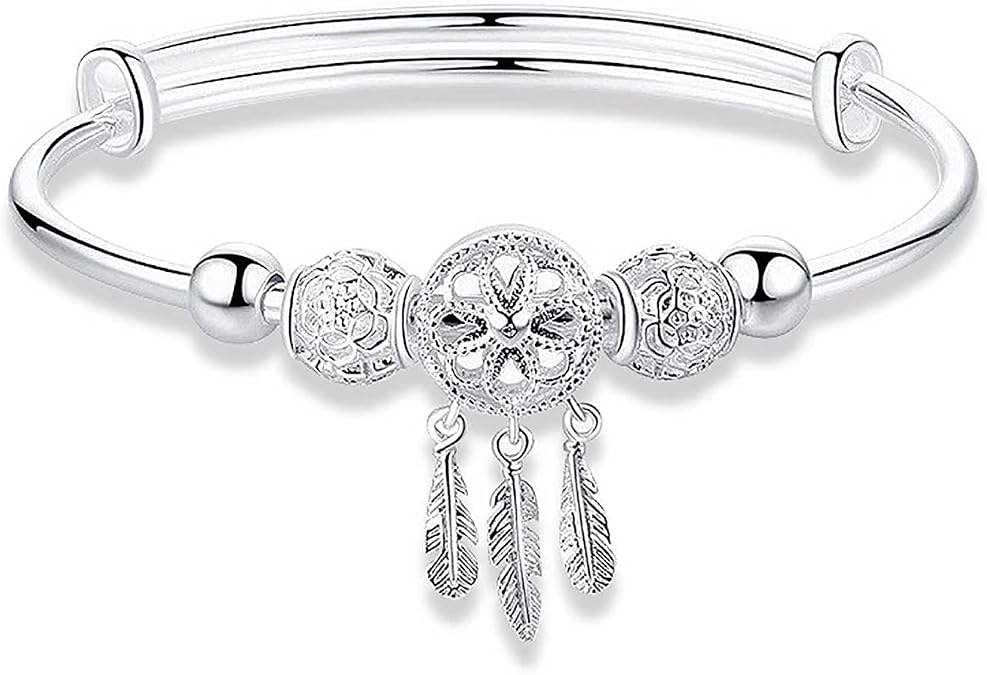 Dreamcatcher Bracelets Fashion 925 Sterling Silver Dream Catcher Tassel Feather Charm Bracelet Bangle For Women Jewellery Birthday Gifts For Sisters Friend Mom