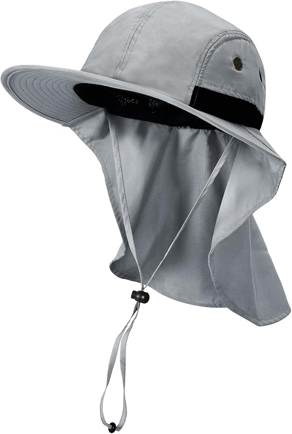 Tirrinia Wide Brim Sun Hat with Neck Flap for Men & Women | Breathable Hiking Fishing Safari Hat, Outdoor UV Protection Cap