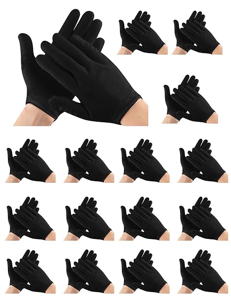 16 Pairs White Cotton Gloves, Breathable & Stretchable Work Gloves for Hand Care, Spa, Inspection, and General Maintenance(Black)