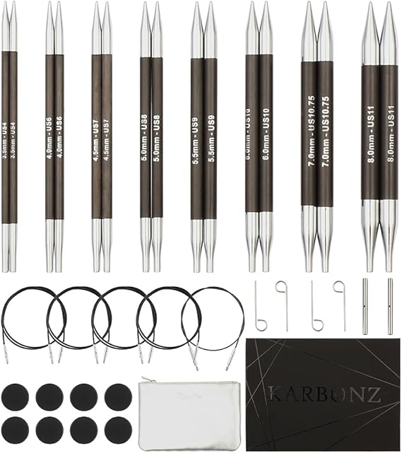 KnitPro Karbonz Interchangeable Needle Set 5" (13cm) Box of Joy | 8 US Sizes (4 to 11)