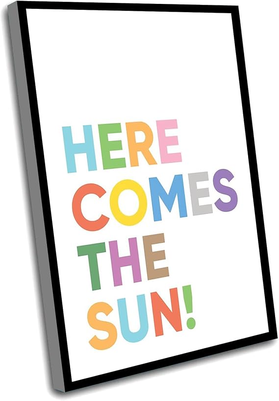 Canvas Nursery Wall Art Girl,Boys Bedroom Decor,Here  The Sun,Nursery Prints,Inspirational Quote,Printable Wall Art,Kids Signs,Poster,Baby Room,Home Decor,Playroom,12x16 Inch Framed Wall Art