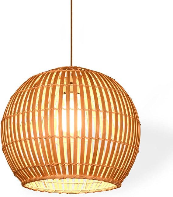 Hand Woven Bamboo Lantern Pendant Light,Classic Rustic Weaving Wicker Hanging Lamp.Adjustable Height Creative Lampshade Chandelier,for Hotel Coffee Restaurant Bar Decor -Natural-Color