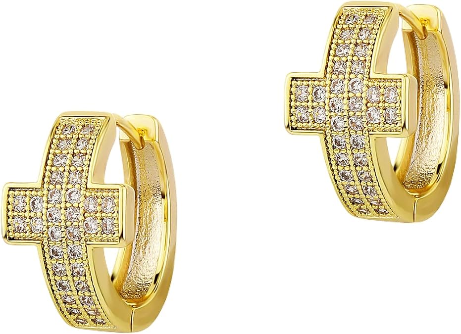 TOPGRILLZ Gold Plated Hoop Earrings For Men 14K Golden Silver Plated 5A+ Cubic Zirconia Huggie Earrings Cartilage Hypoallergenic Cuff Earrings Trendy