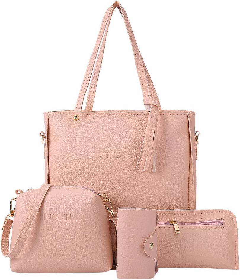Deals Of The Day Clearance Prime Beach Tote Bag 4 Packet Leather Solid Color Handbags Shoulder Bags Crossbody Hobo Bags Card Purse Work Travel Essential H