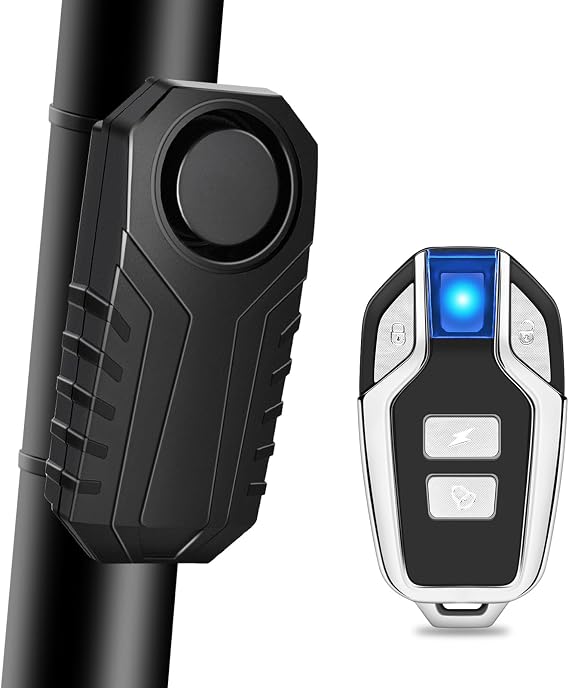 Bike Alarm with Remote,113dB Loud Wireless Vibration Motion Sensor Alarm, IP65 Waterproof, 7-Level Sensitivity,SOS Alert,for E-Bikes,Electric Bicycles, Motorcycles, Scooters(1PK)