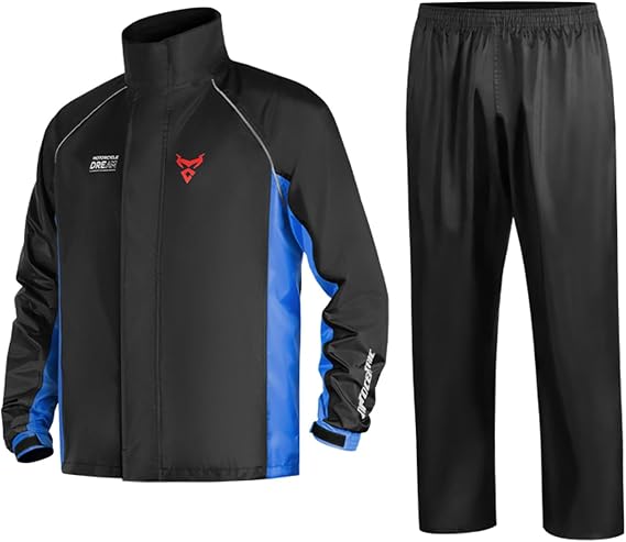 Lightweight Reflective Motorcycle Raincoat,Men Rain Suit with Pant Motorbike Riding in Heavy Rain,3-layer Composite Rain Suit