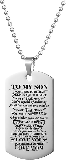 VIMIEW To My Son Dog Tag Pendant Mens Inspirational Chains Necklace Gift For Son From Dad Mom,Christmas Mother's Day Birthday Mitzvah gift for Men Teen Boys.