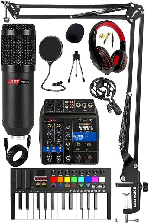 LASTVOİCE Stüdyo Ekipmanları Midi Live Paket-1 Ses Kartlı Mikser Midi Klavye BM800 Mikrofon Kulaklık