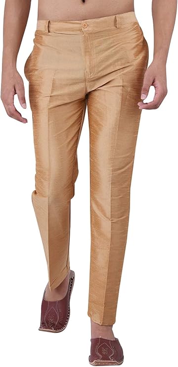 Men's Silk Pant Style Pajama/Silk Ankle Pant/Ethnic Pantf (Golden, S)