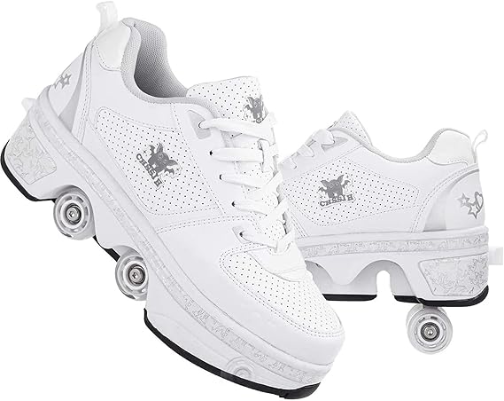 Roller Skate Shoes for Girls and Women - kick Roller Skating Shoes for Kids - High Rollers Shoes with Retractable Wheels - Breathable Mesh - Birthday Gift,White-10US