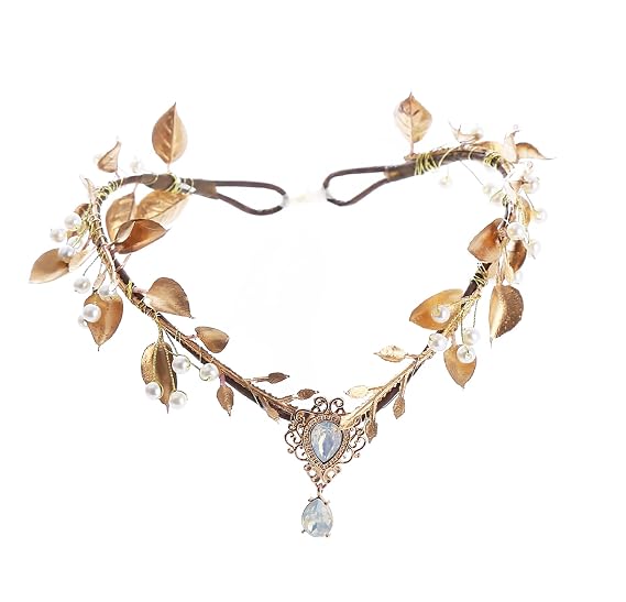 Golden Fairy Crown Halo Flower Headband Elf Floral Headpiece Women