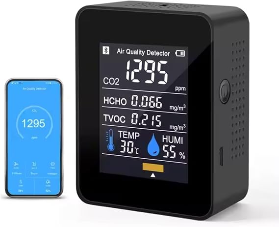 Portable Air Quality Monitor with Color Display Real Time Detection Smart Alarm System for Home Office Bedroom Air Quality Tester Black