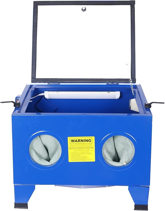 Sand Blaster Cabinet kit, 25 Gallon Portable Sand Blaster with Plexiglass Viewing Lid for Cleaning, Polishing and Finishing (Blue)