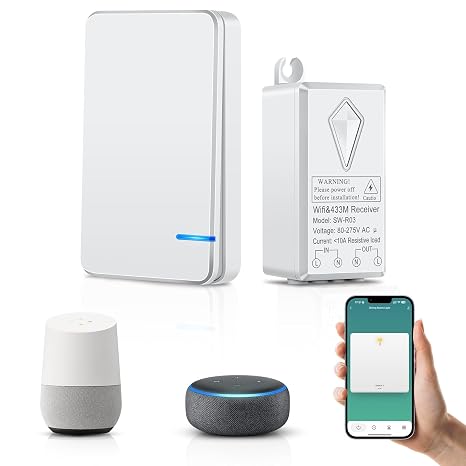 NineLeaf Wireless Light Switch Kit,2.4G WiFi App Remote & Handheld Switch