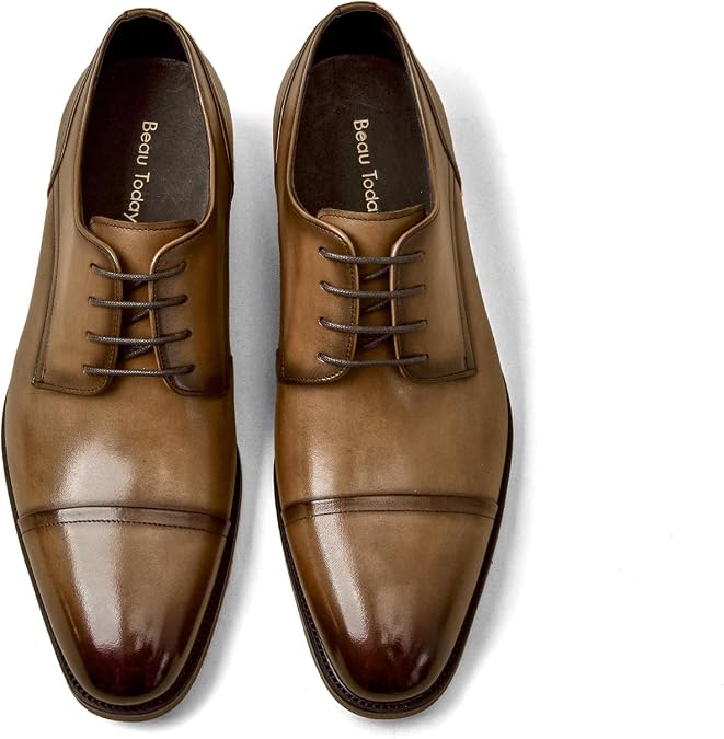BEAU TODAY Mens Oxford Dress Shoes Non-Slip Leather Formal Dress Shoes Lace Up Classic Business Cap Toe Suit Shoes for Men