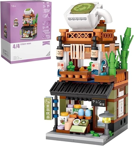 Japanese Street View Matcha Shop Building Kits, 379 PCS Modular House Building Set Mini DIY Building Model Set, Architecture Modular Construction Set Gift for Adults and Teens