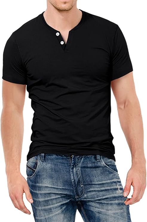 KUYIGO Mens Henley Shirts Slim Fit Short Sleeve Fashion Cotton Tops Tee