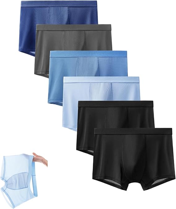 Mens Ice Silk Boxer Briefs 6-Pack,Ultra Cooling Quick Dry Underwear