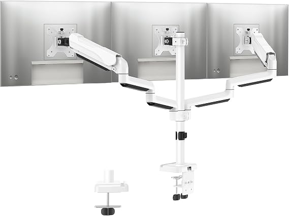 MOUNTUP Triple Monitor Stand Mount - 3 Monitors Desk Mount for Computer Screens Up to 27 inch, Triple Monitor Arm, Heavy Duty Monitors Stand, Each Arm Holds 4.4-19.8 lbs, White