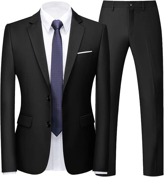 UNINUKOO Men's Suit Slim Fit 2 Button 2 Piece Suits for Men Party Formal Dress Solid Tuxedo Blazer Jacket Pants Set US Size 34 Black