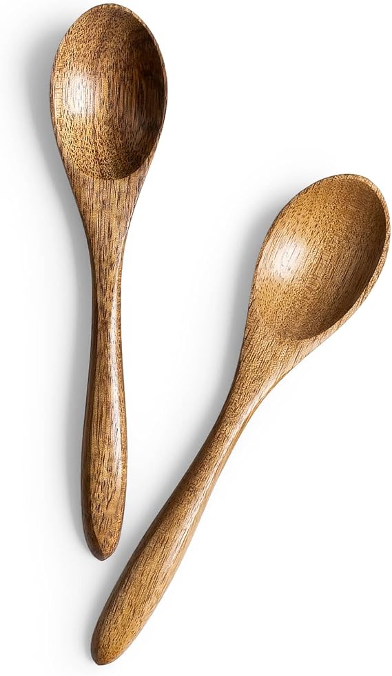 2 PCS Small Wooden Spoons, 5.8 Inch Honey Spoons for Tea, Acacia Wooden Honey Teaspoon for Coffee, Little Tiny Wood Spoons, Bamboo Table Spoon for stirring, Wooden Spoons for Utensils Set