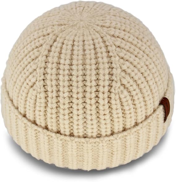 Chunky Wool Fisherman Short Beanie Hats Skull Cap for Men, Mens Thick Skater Streetwear Fishermans Beanie Warm Winter Knit Daily Hat