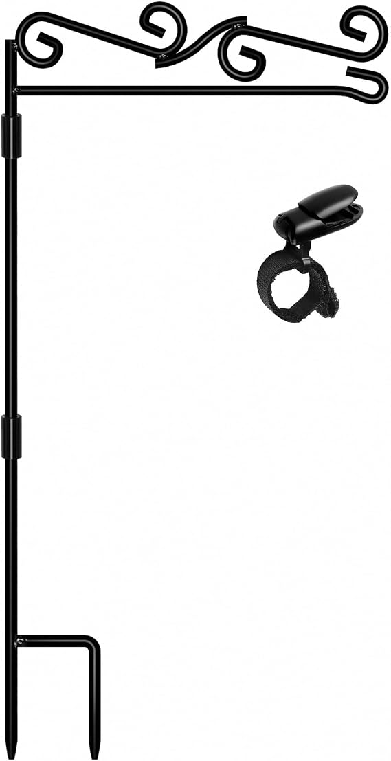 HOOSUN Garden Flag Stand, Premium Garden Flag Pole Holder Black Metal Powder-Coated Weather-Proof Paint, 37.8"H x 15.5"W For Outdoor Garden Lawn Without Flag