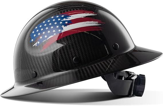 LANON Carbon Fiber Full Brim Hard Hat, American Flag Printed Pattern