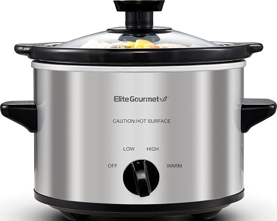 Maxi-Matic MST-250XS Electric Ceramic Slow Cooker, 1.5 Qt, Stainless Steel | Adjustable Temp, Dishwasher-Safe Glass Lid & Crock - Great for Entrees, Sauces, Stews & Dips
