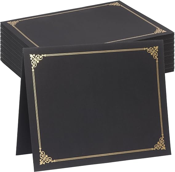 Certificate Holder, Diploma Covers Gold Foil Border, for Letter Size 8.5x11 Certificates, Cardstock, Document Papers, Black (Black 25 Count)