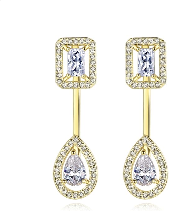 Gold Plated Geometric Style Sparkly Dainty Rectangle Teardrop Shaped AAAAA Australia Crystal with Cubic Zirconia Y Necklace Fashion Jewelry for Women & Teen Girls