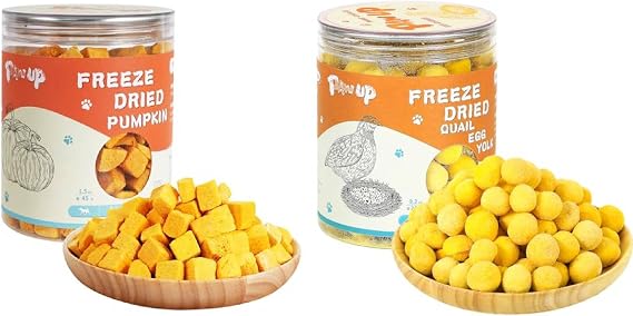 PAWUP Freeze-Dried Pumpkin Treats for Dogs & Cats High Fiber, Freeze Dried Quail Egg Yolk Pet Treats, Freeze-Dried Pet Food for Dogs, Cats,