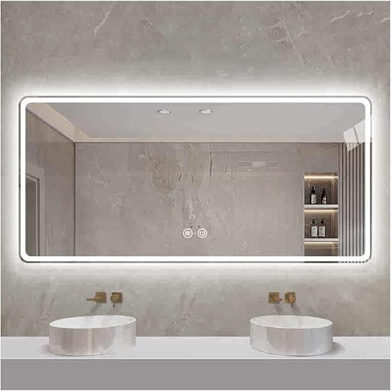 Smart Illuminated LED Bathroom Mirror,Bathroom Mirror with LED Lights,Energy-Saving LED Smart Mirrors,LED Mirror for Bathroom,with Demister Pad and Smart Touch Switch(H60*W80cm/H23.6*W31.5IN)