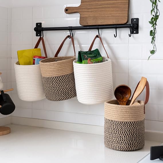 Goodpick Woven Hanging Rope Basket Set (Set of 2)