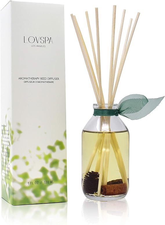 Reed Diffuser Set - Cinnamon Pine Cones Scented Diffuser with Sticks | Holiday Home Fragrance Reed Diffuser for Bedroom, Bathroom Shelf Decor, Real Pinecones + Cinnamon in the Bottle - USA Made