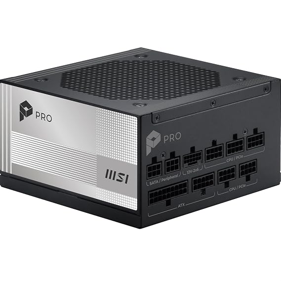 MSI PRO A1000PL PCIE5, Fully Modular Gaming 1000W Power Supply, 80+ Platinum, 12V-2x6 Cables, Server-Grade Capacitor, ATX 3.1 & PCIe 5.1 Ready, Low-Noise, Embossed Jacket Cables,
