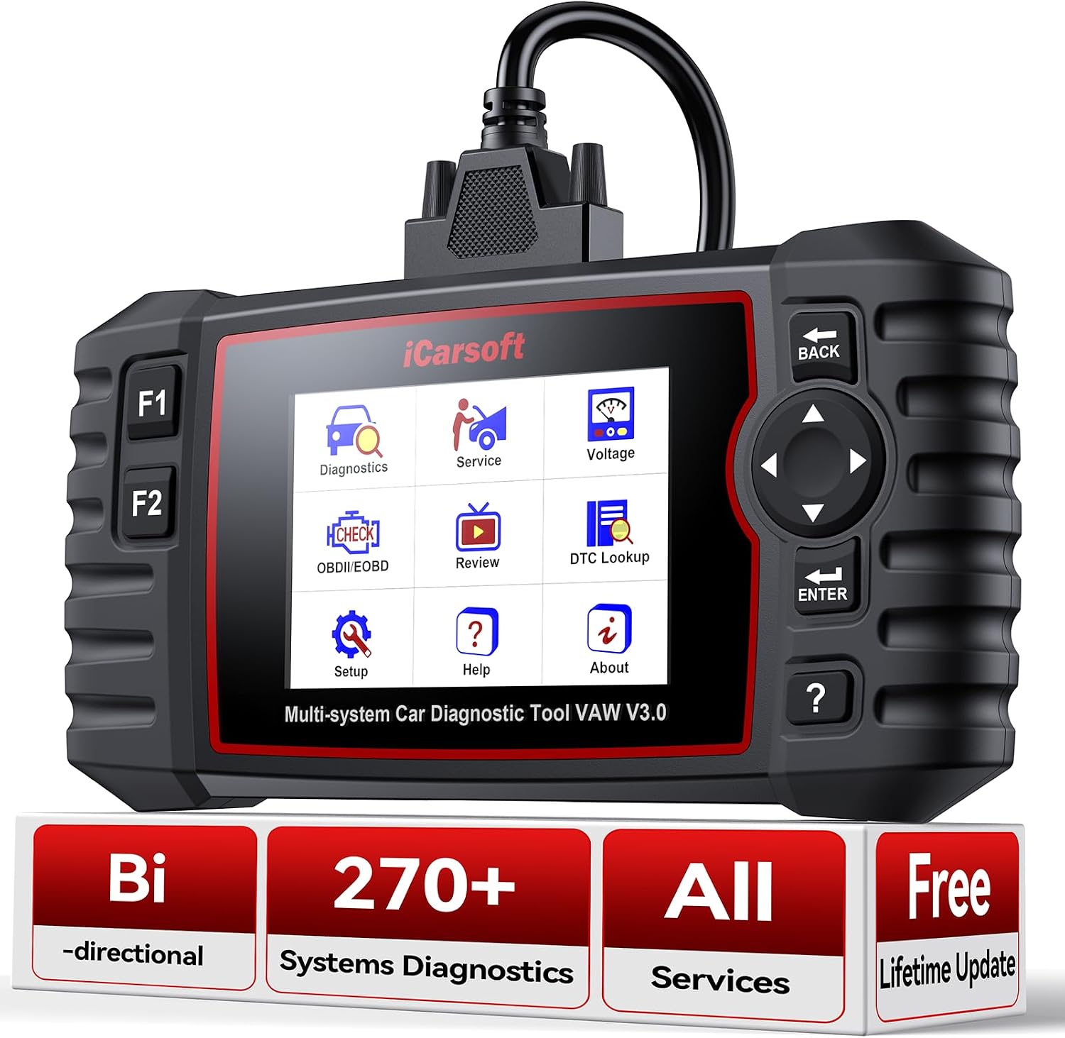 iCarsoft VAWS V3.0 2025 Bi-Directional Scan Tool for VW, Audi, Bentley, Bugatti, Seat, Man LD, Skoda and More 40 Special Service Full System OBD2 Diagnostic Scanner ECU Coding Detail Code Reader