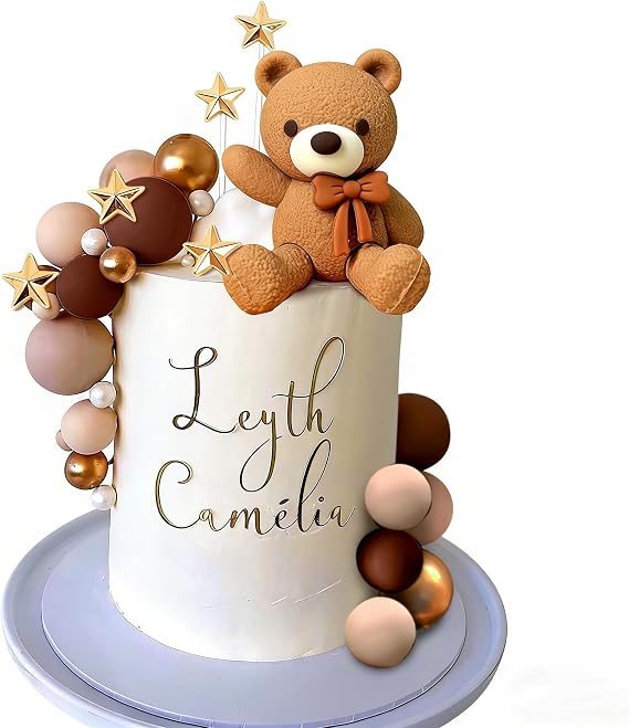 JeVenis Brown Bear Cake Decoration Beige Brown Balls Cake Topper Baby Shower Birthday Cake Decoration