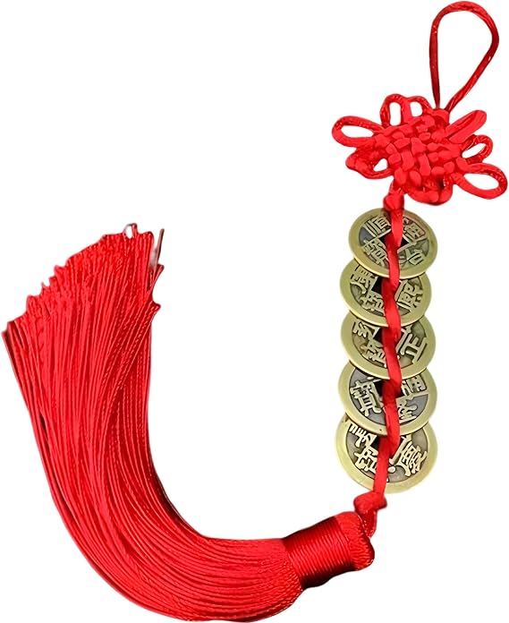 2pcs Feng Shui Good Luck Charms (with 10 Genuine Copper Coins) As Blessing Gifts Bring Health Success Peaceful and Wealth Suitable for Car Furniture,Bag,Home,Office Other Scenes (red)