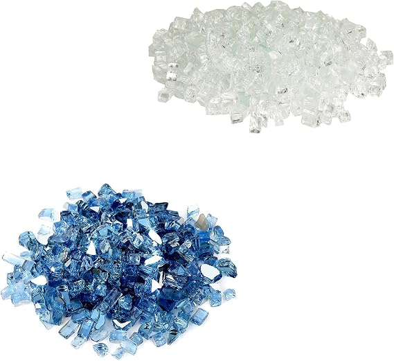 Skyflame 1/4-Inch Pacific Blue Reflective Fire Glass and 1/2-Inch Platinum Regular Fire Glass
