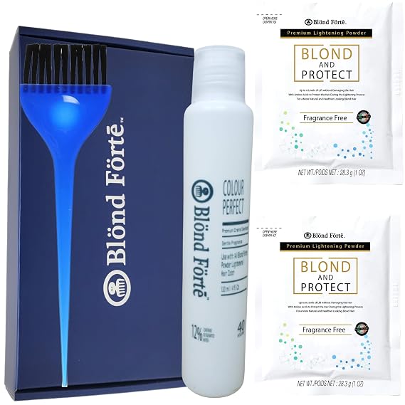 DIY Blond & Protect 8+ Level Hair Bleach Lightening Combo + 20 Volume Developer (40 Volume Blue Powder)