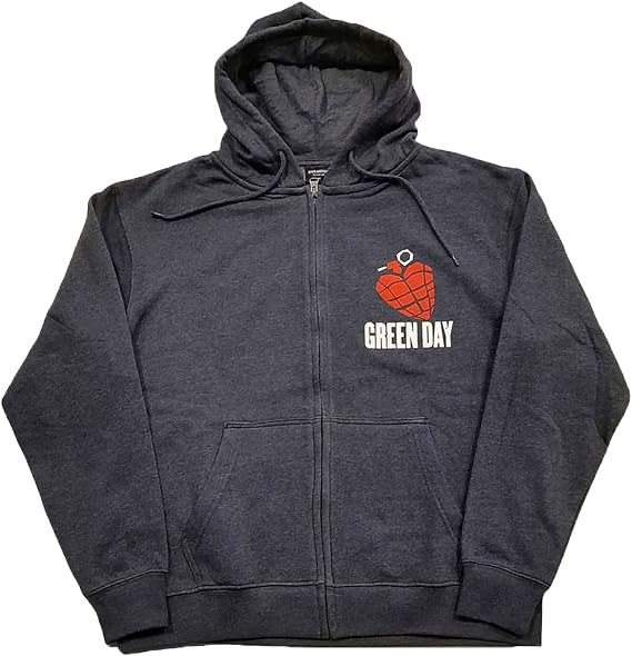 Green Day Hoodie American Idiot Band Logo Official Unisex Navy Blue Zipped