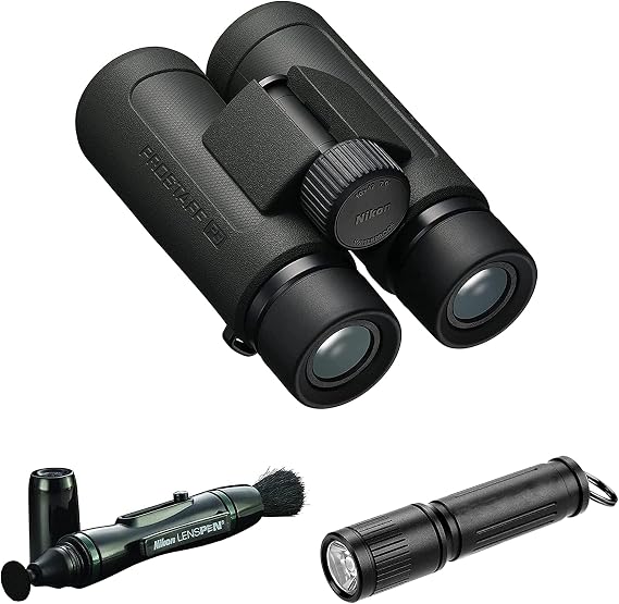 Nikon PROSTAFF P3 Binocular 10x42 for Watching, Lens Pen & Flashlight Kit | Bundle Includes a Lens Pen cleaning system & flashlight. Compact & lightweight design suits adults on travel or outdoor use